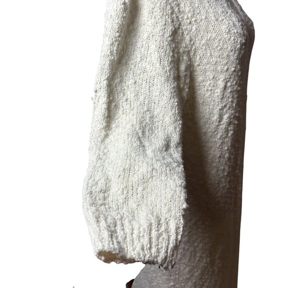 Womens M Cream Textured Knit V-Neck Dress With 3/4 Sleeves & Relaxed Fit - Picture 7 of 10